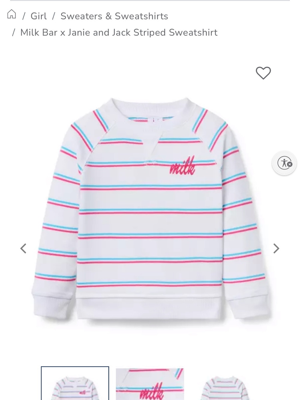 Janie and Jack Cream Sweatshirt with Pink & Teal Stripes